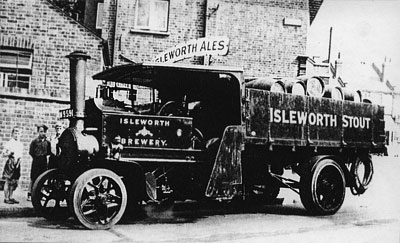 A typical Foden 5 Ton wagon of about 1920, emplyed by a Brewery to haul casks of Ale.