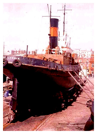 S.T. CERVIA on Morton's Patent Slipway, Ramsgate Royal Harbour, 1977.