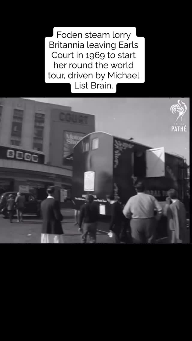 Michael List Brain with Britannia leaving London's Earls Court in 1969 to start their Global Tour- the first time anyone has gone round the world by steam powered vehicle.  The were a crew of 4 people and left London with £50 in the kitty.  Their goal was to advertise British Goods in each country, to help fun the trip.  The tour took more than 4 years and yes they made it back safely, not without jeopardy and a lot of stories to tell.. #worldrecord